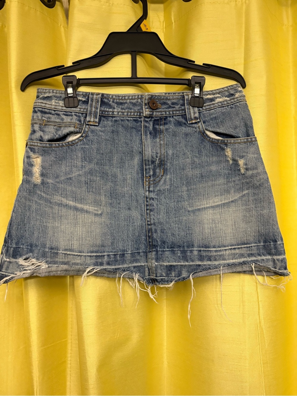 Lolli Blue Distressed Midi Denim Skirt